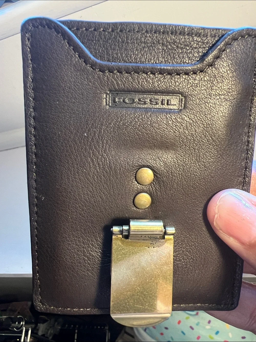 Fossil Black Leather Front Pocket Wallet with Gold Money Clip